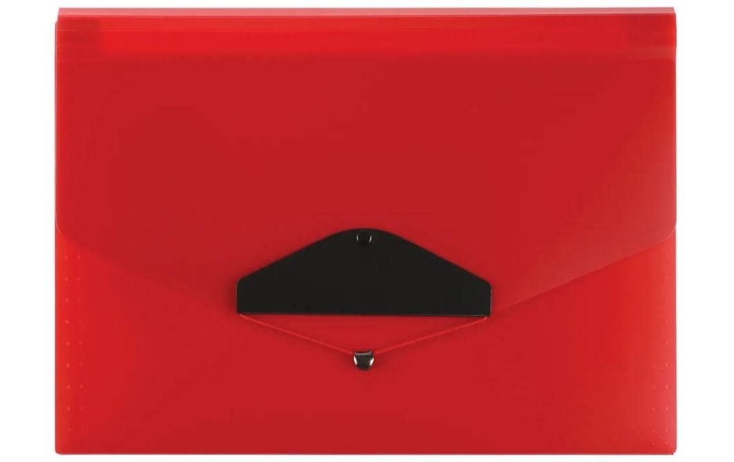 Buroline Fächermappe A4 – 6 Fächer, Gummiband, Kunststoff, rot, Etikettenhalter