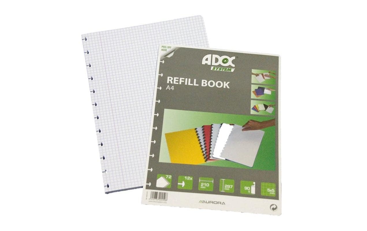 Adoc Notizbuch-Einlagen A4, kariert 5 mm, spezielle Perforierung, 90 g/m² – 72 Blatt