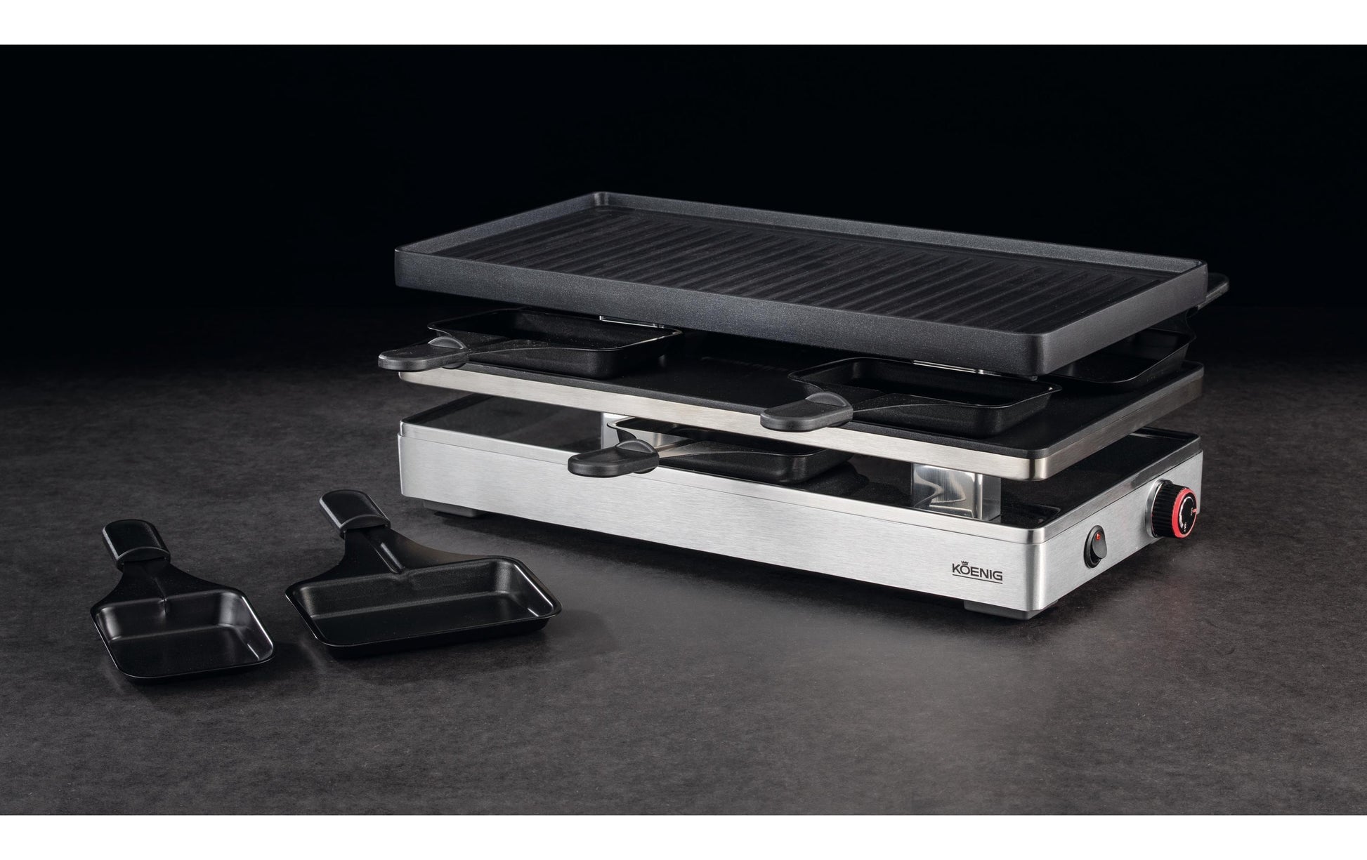 Koenig Raclette-Grill – 8 Personen, 1800 W, Antihaftbeschichtet – Schwarz/Edelstahl