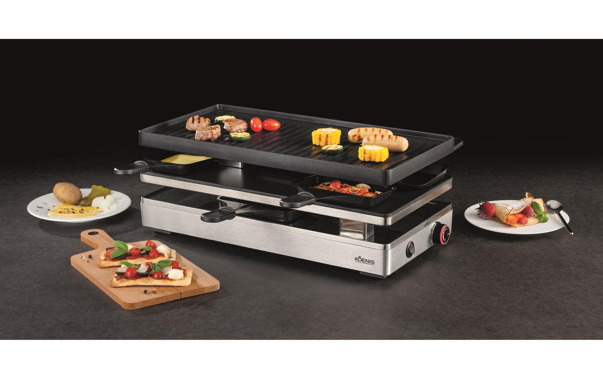 Koenig Raclette-Grill – 8 Personen, 1800 W, Antihaftbeschichtet – Schwarz/Edelstahl