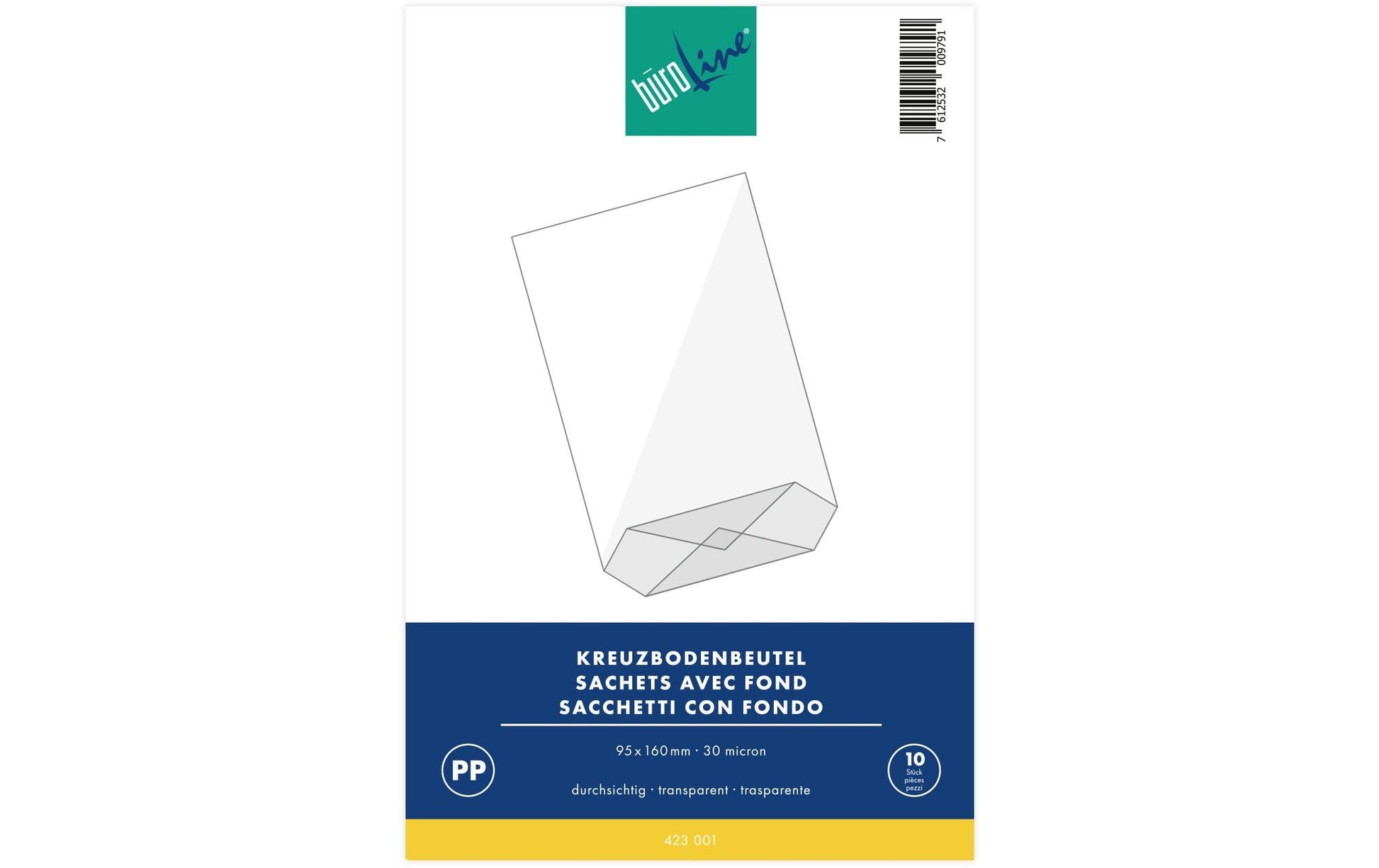 Buroline Cellophantüten mit Kreuzboden, transparent – 95 × 160 mm – 10 Stk.