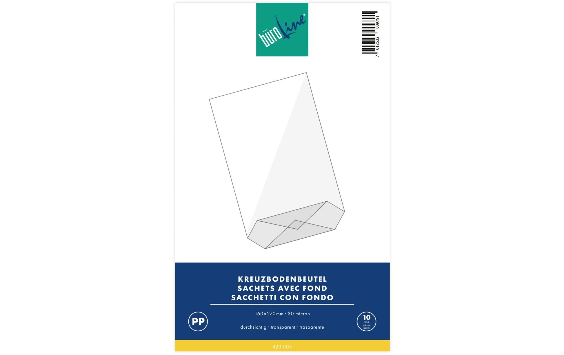 Buroline Beutel – 160 × 270 mm, Kreuzboden, transparent – 10 Stk.