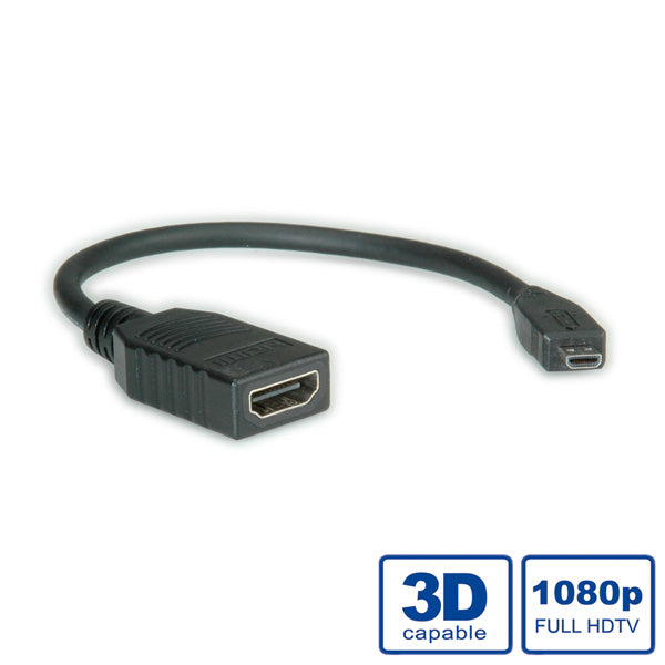 ROLINE Micro-HDMI auf HDMI Kabel HDMI 1.4 4K 30 Hz – 0,22 m – ARC, Ethernet
