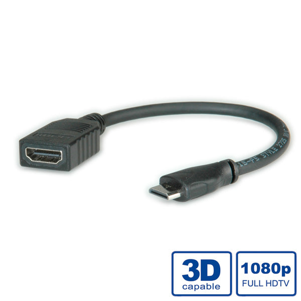 ROLINE Mini-HDMI auf HDMI Kabel – 4K 30 Hz – 0,15 m – Ethernet
