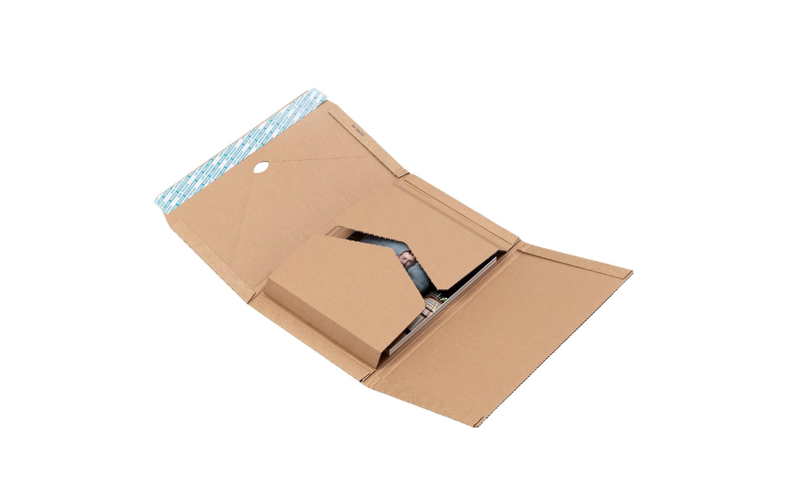 Brieger Versandkarton Varifix – 330 × 270 × 0–80 mm, höhenverstellbar, selbstklebend, braun