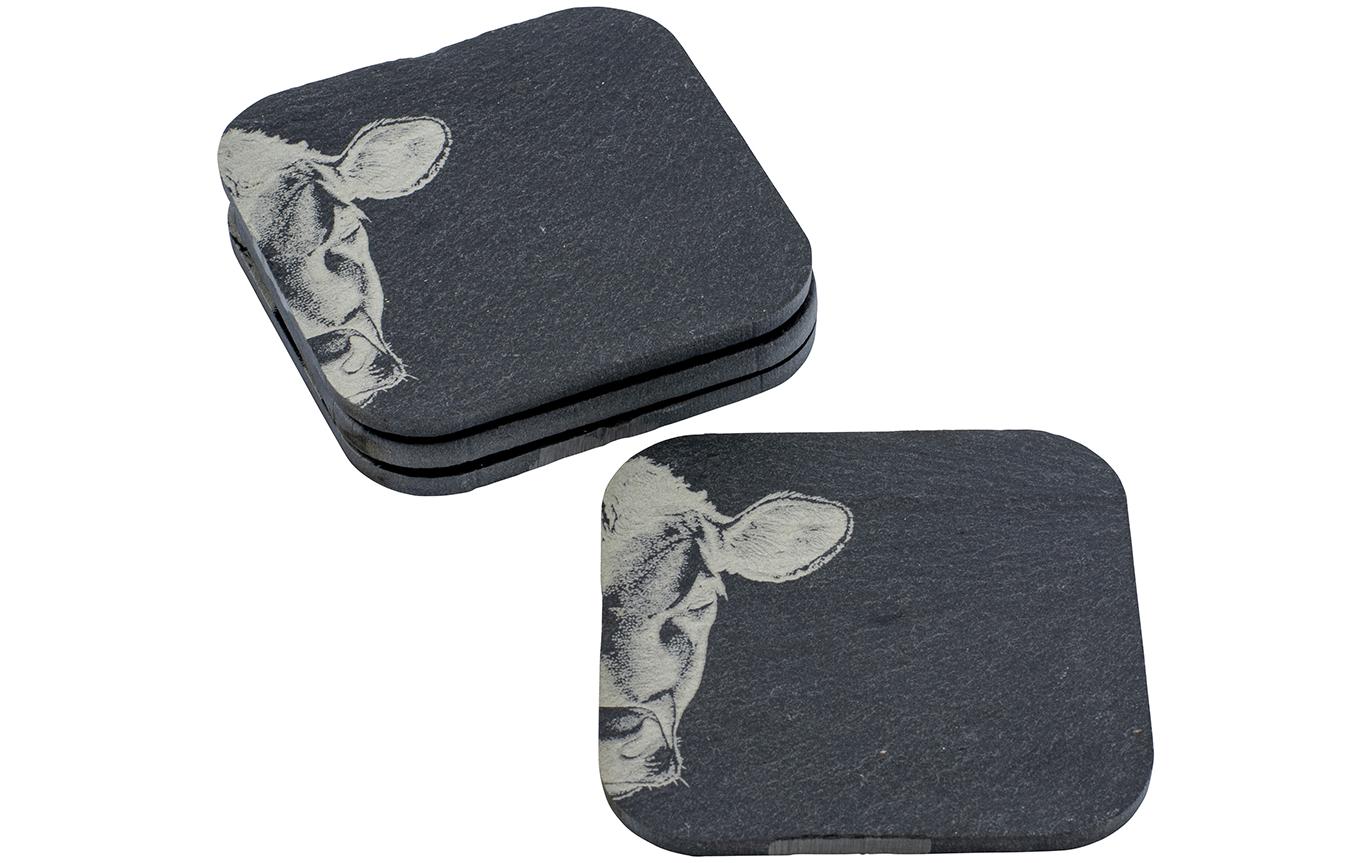 Kadastar Schieferuntersetzer – 4er Set, 10,0 × 10,0 cm, Schwarz