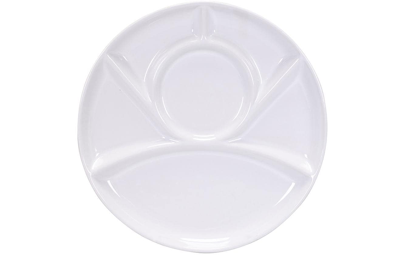 Kadastar Fleischfondue-Teller – Ø 23 cm, Keramik, Weiss, 6 Fächer, spülmaschinenfest