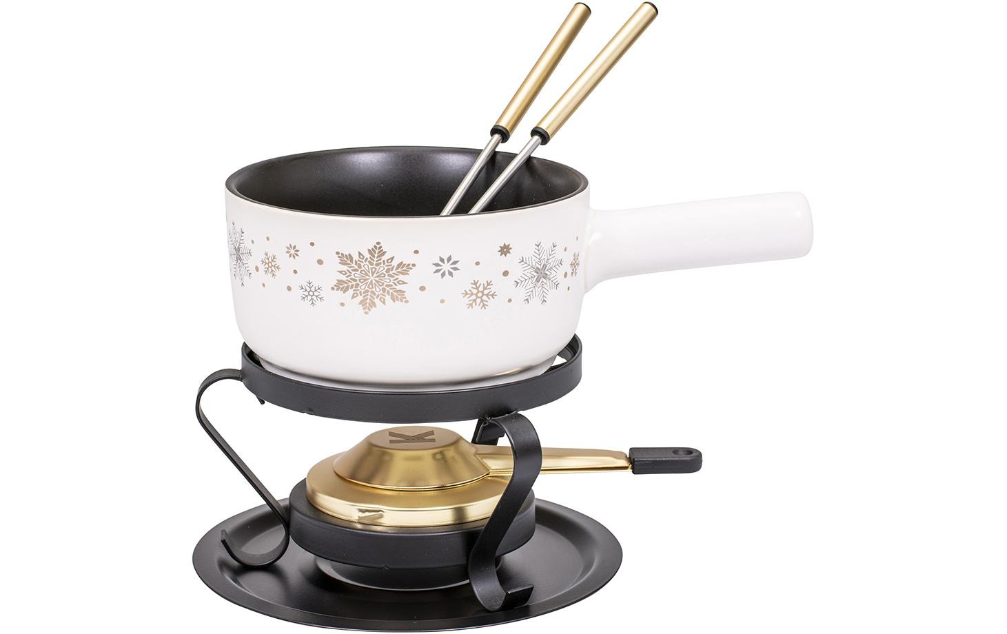 Kadastar Fondue-Set – Ø 16 cm, Keramik/Edelstahl, für Käsefondue, Gas, Schwarz, 2 Personen, 5 Teile