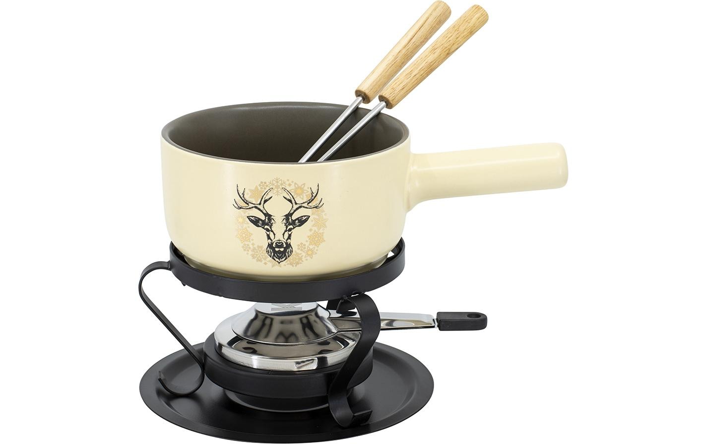 Kadastar Fondue-Set – Ø 16 cm, Stahl, für Käsefondue, Glaskeramik, Schwarz, 2 Personen, 5 Teile