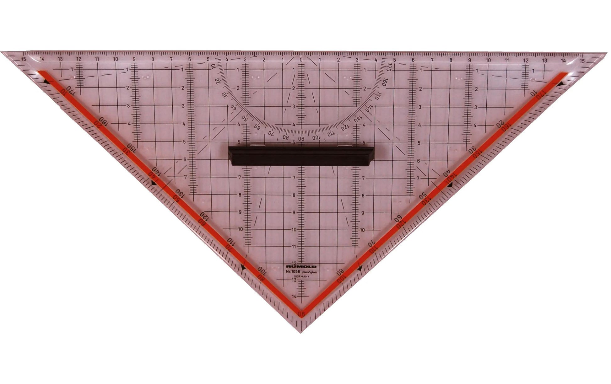 Rumold Wandtafel-Geodreieck 45° – Hypotenuse 30 cm, Acrylglas, transparent, mit abnehmbarem Griff