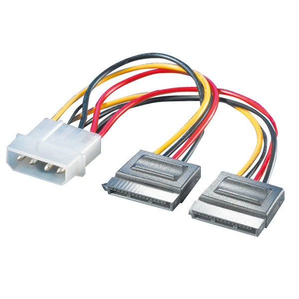 ROLINE Y-Adapterkabel Stromkabel – Molex 4-polig–SATA 15-polig (Power), 0,12 m, schwarz/rot/weiss/gelb