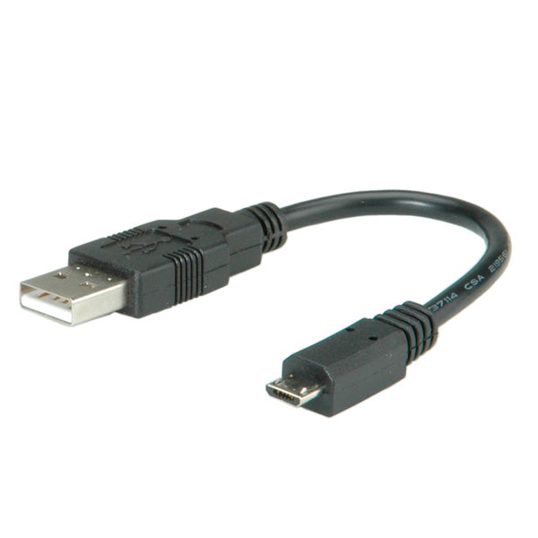 ROLINE USB-A auf Micro-USB-B Kabel – USB 2.0 (480 Mbit/s) – 0,15 m – Geschirmt – Schwarz