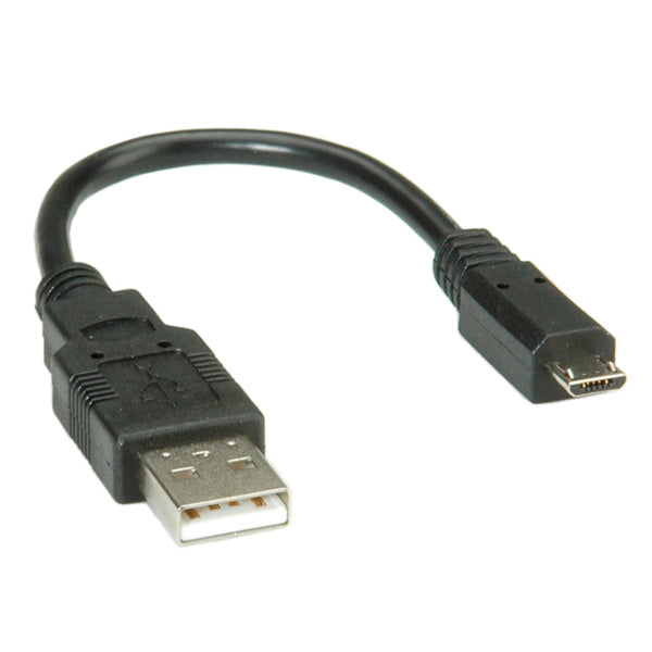 ROLINE USB-A auf Micro-USB-B Kabel – USB 2.0 (480 Mbit/s) – 0,15 m – Geschirmt – Schwarz