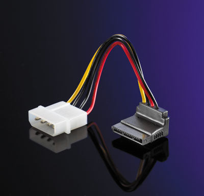 ROLINE Molex 4-poliger zu SATA 15-poliger Stromkabel – 0,1 m, abgewinkelt, mehrfarbig