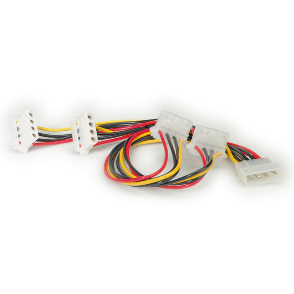 ROLINE Y-Kabel Stromkabel – Molex 4-poliger Stecker – 4× Molex 4-polige Buchse (90°), 0,45 m, mehrfarbig