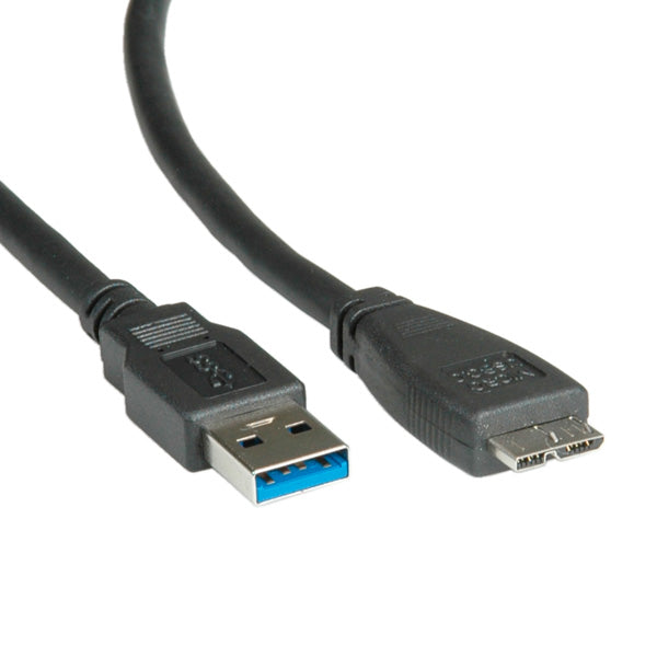 ROLINE USB-A auf Micro-USB-B Kabel – USB 3.2 Gen 1 (5 Gbit/s) – 0,8 m – Schwarz