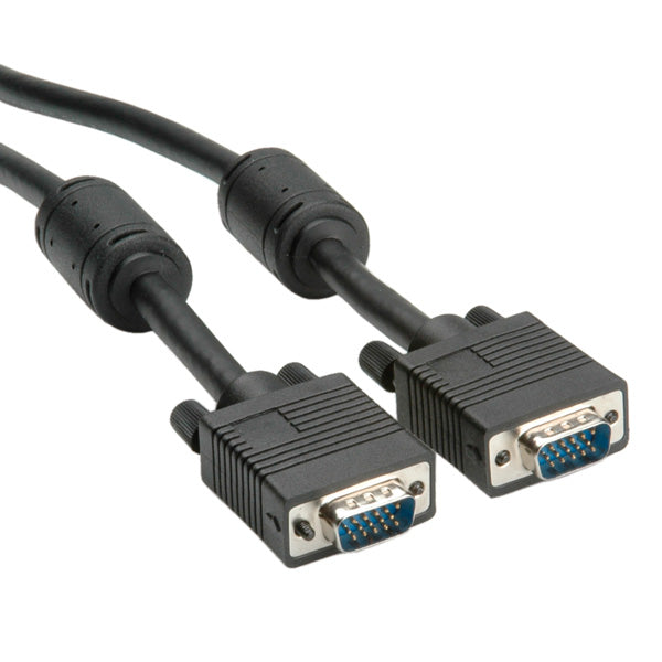 ROLINE SVGA-Kabel (HD15 M–M) – 20 m – Ferritkern, verriegelbar