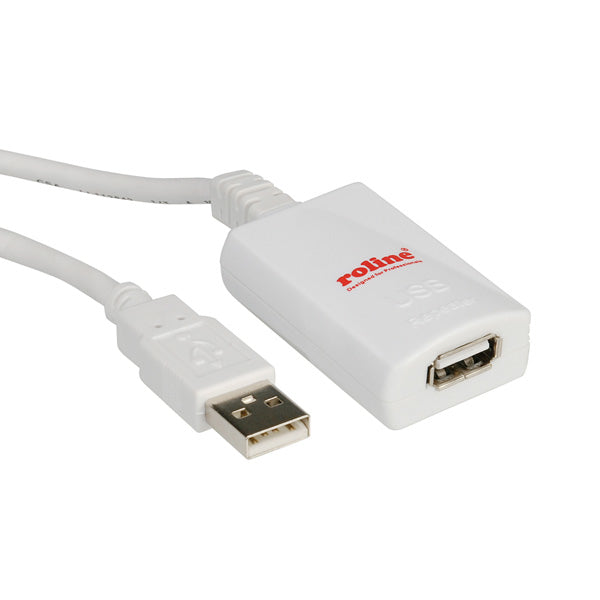 ROLINE USB-A Verlängerungskabel (Stecker auf Buchse) – USB 2.0 (480 Mbit/s) – 5 m – kaskadierbar – Weiss