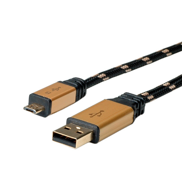 ROLINE USB-A auf Micro-USB-B Kabel – USB 2.0 (480 Mbit/s) – 1,8 m – Schwarz/Gold
