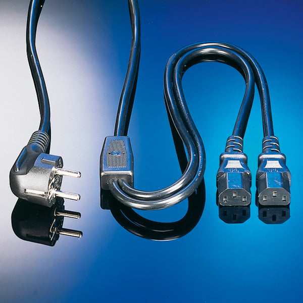 ROLINE Netzkabel – Schuko (CEE 7/7) – 2× IEC C13, 2 m, 250 V/10 A, Schwarz