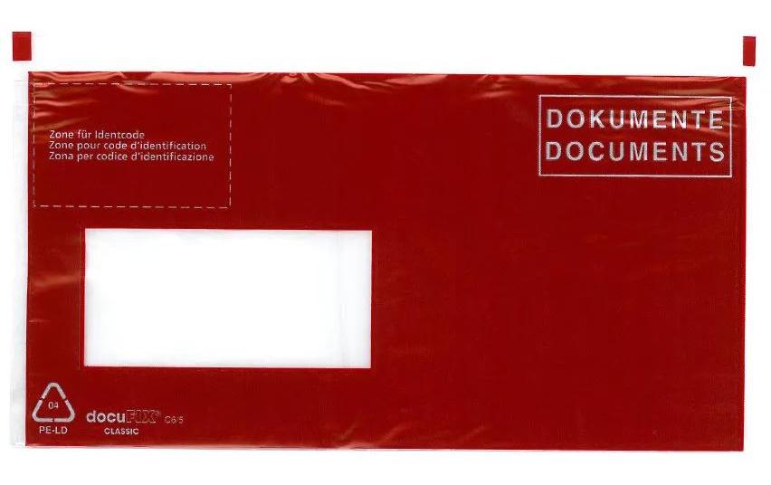 Buroline Dokumententasche – C6/5, 20 mm, mit Fenster links, auslaufsicher, PE, rot – 250 Stk.