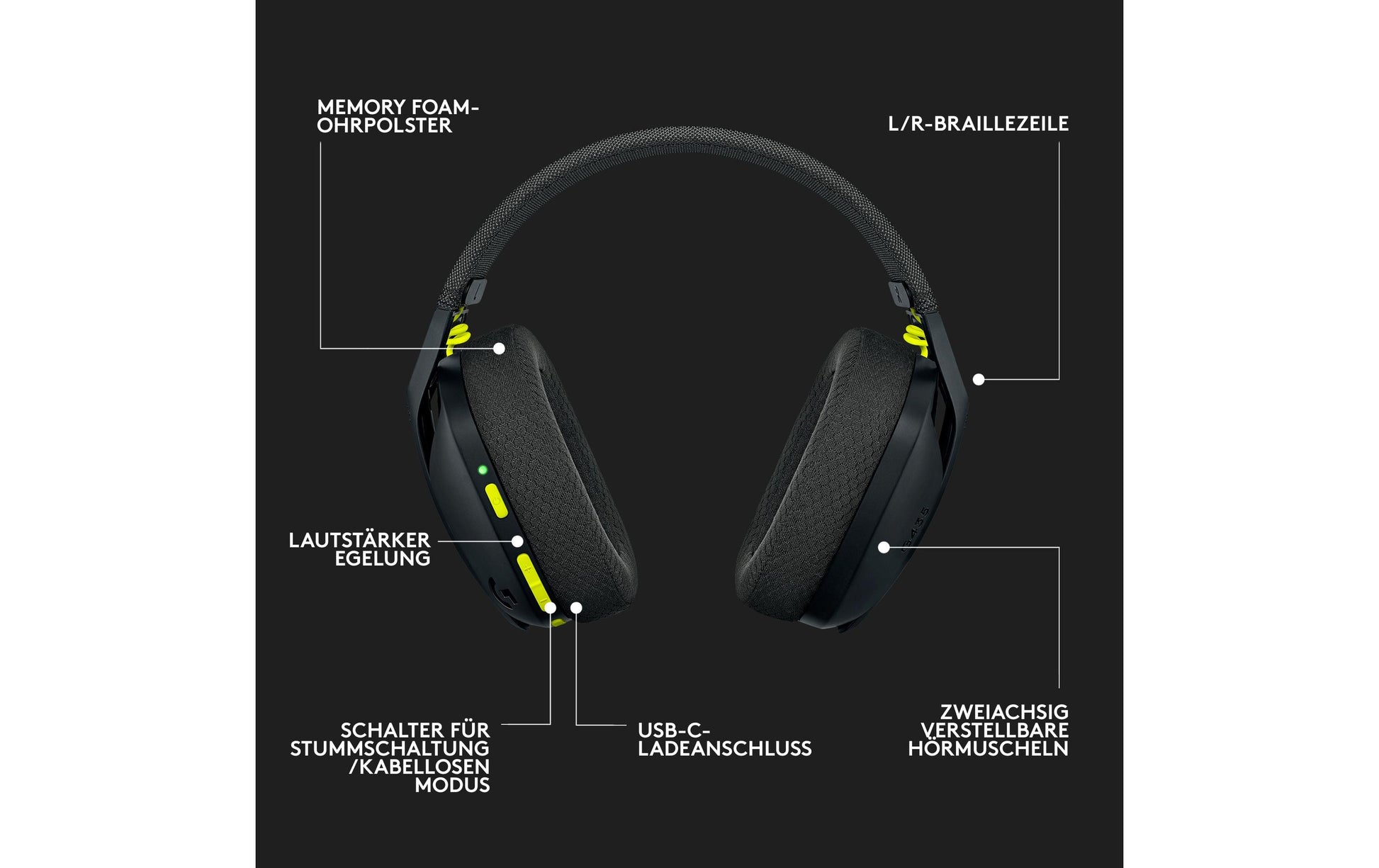 Logitech G G435 Gaming-Headset – Over-Ear, Stereo, BT, mit USB-A-Dongle, Schwarz