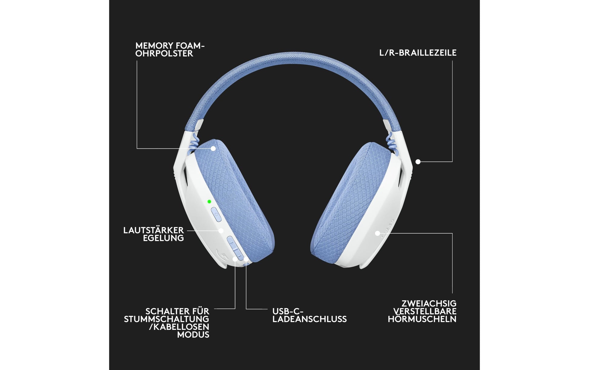 Logitech G G435 Gaming-Headset – Over-Ear, Stereo, BT, mit USB-A-Dongle, Weiss