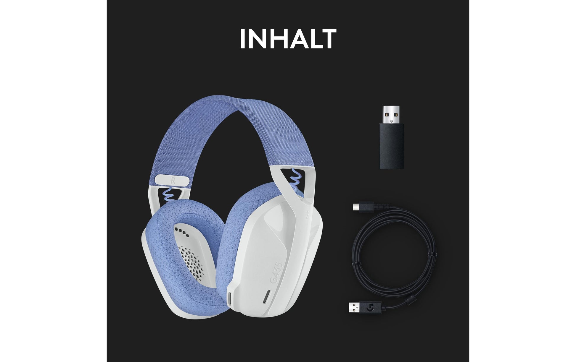 Logitech G G435 Gaming-Headset – Over-Ear, Stereo, BT, mit USB-A-Dongle, Weiss