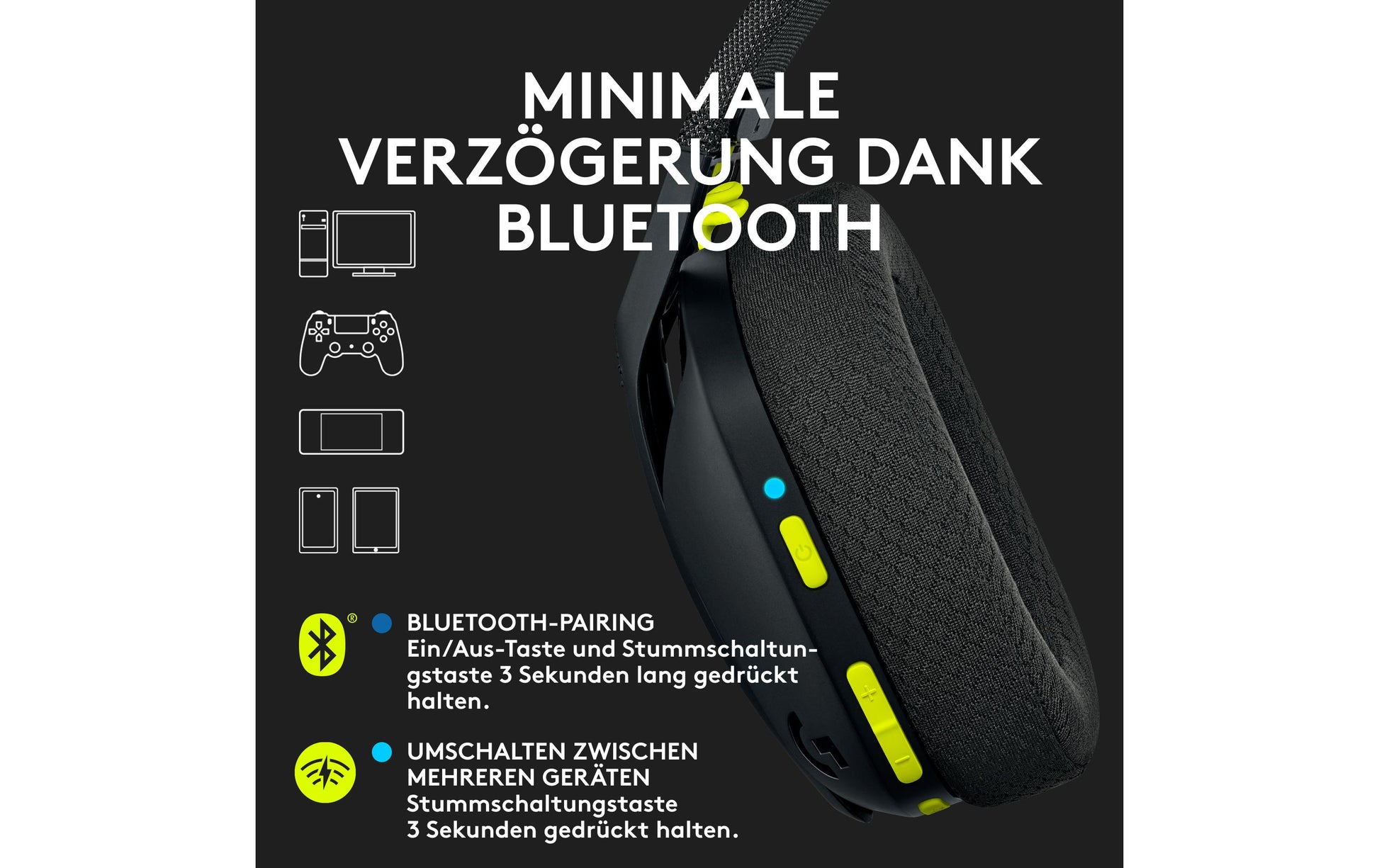 Logitech G G435 Gaming-Headset – Over-Ear, Stereo, BT, mit USB-A-Dongle, Schwarz
