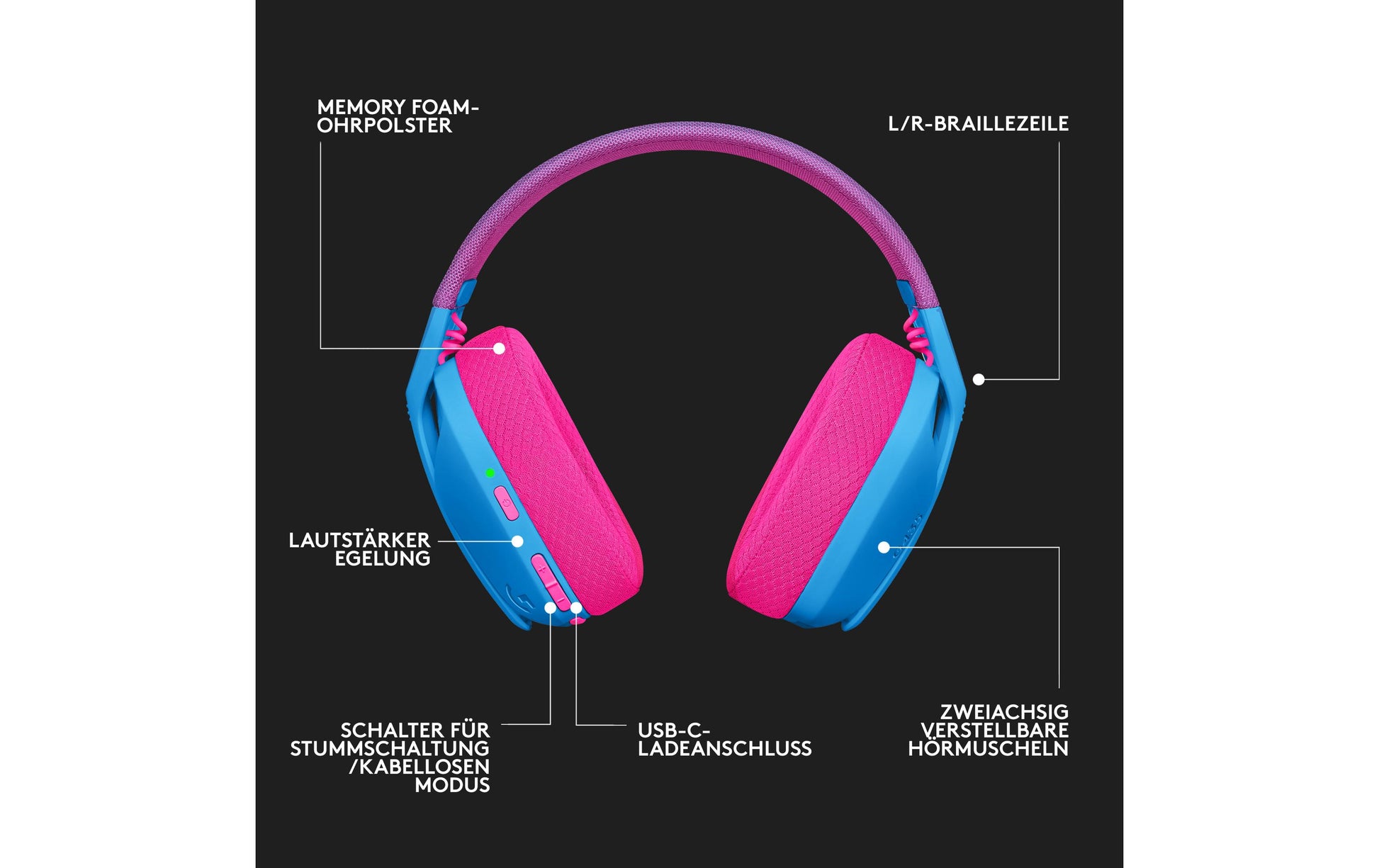 Logitech G G435 Gaming-Headset – Over-Ear, Stereo, BT, mit USB-A-Dongle, Blau
