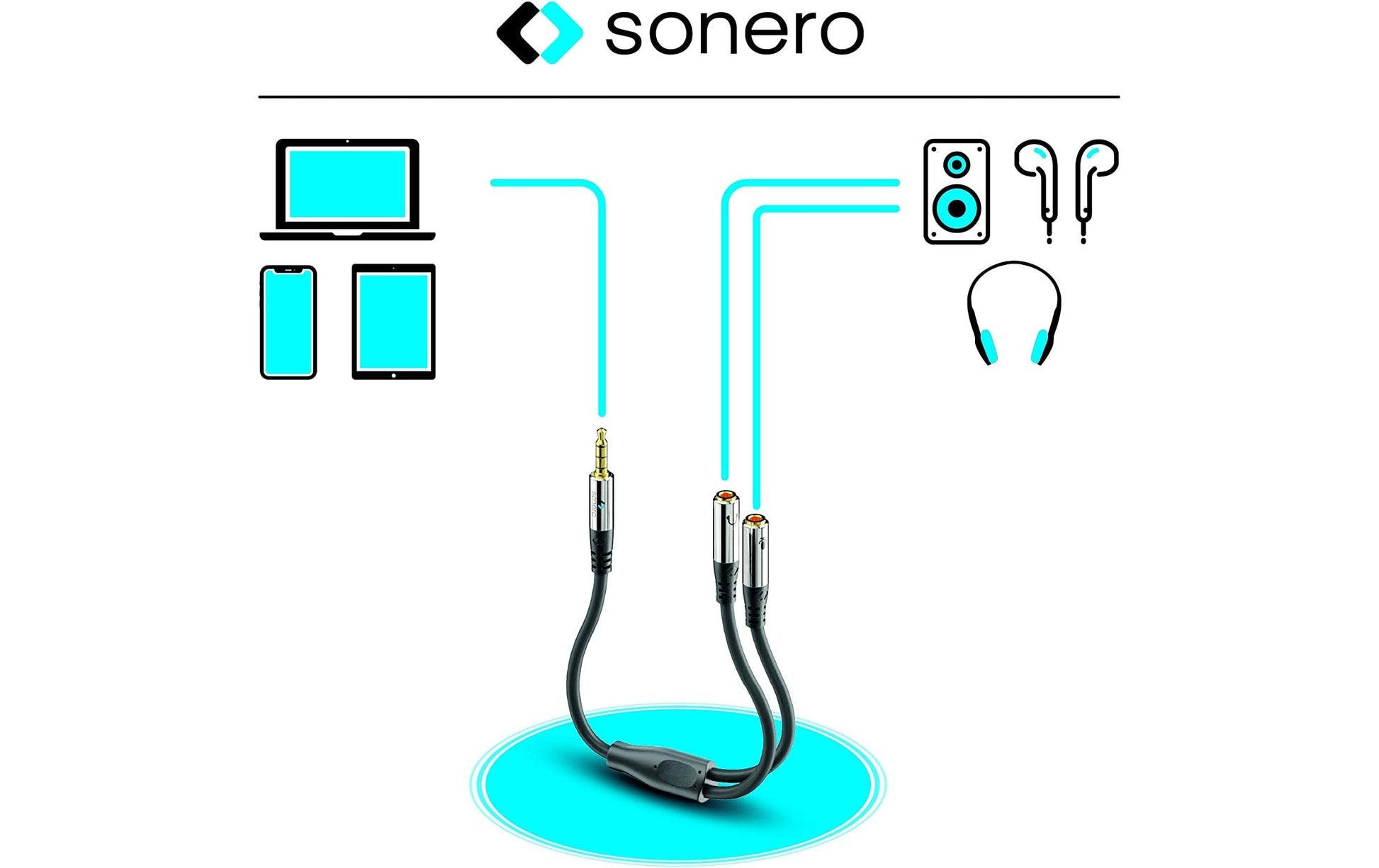 Sonero 3,5 mm Splitterkabel – 3,5 mm Klinkenstecker zu 2× 3,5 mm Klinkenbuchsen – 0,25 m, vergoldete Stecker