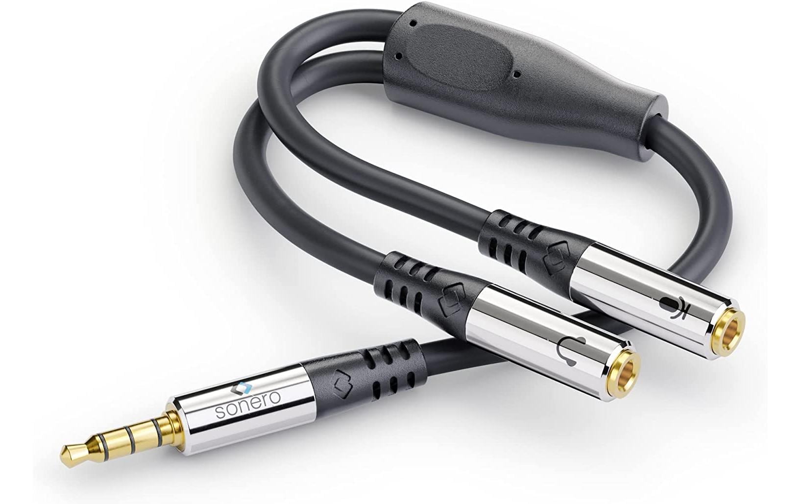 Sonero 3,5 mm Splitterkabel – 3,5 mm Klinkenstecker zu 2× 3,5 mm Klinkenbuchsen – 0,25 m, vergoldete Stecker