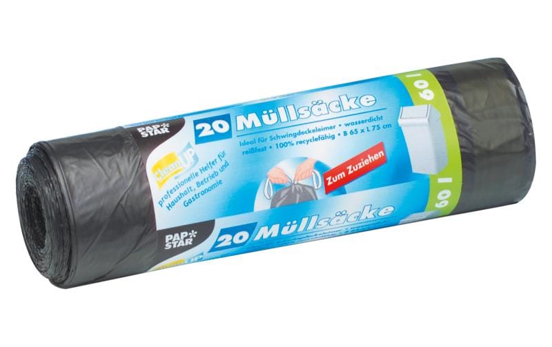 Papstar Kehrichtsack – 60 l, LLDPE, grau, 650 × 750 mm, 20 Stk