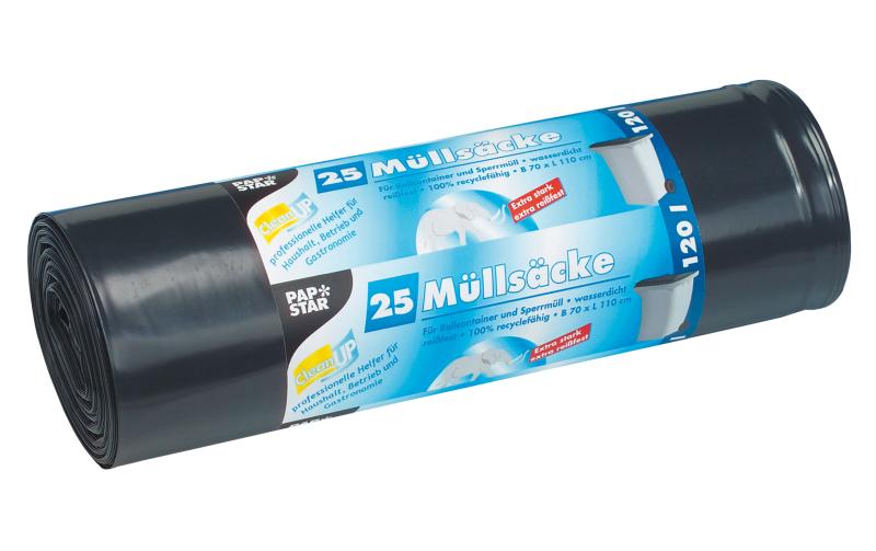 Papstar Kehrichtsack 12134 – 120 l, LLDPE, grau, 700 × 1'100 mm, 25 Stk