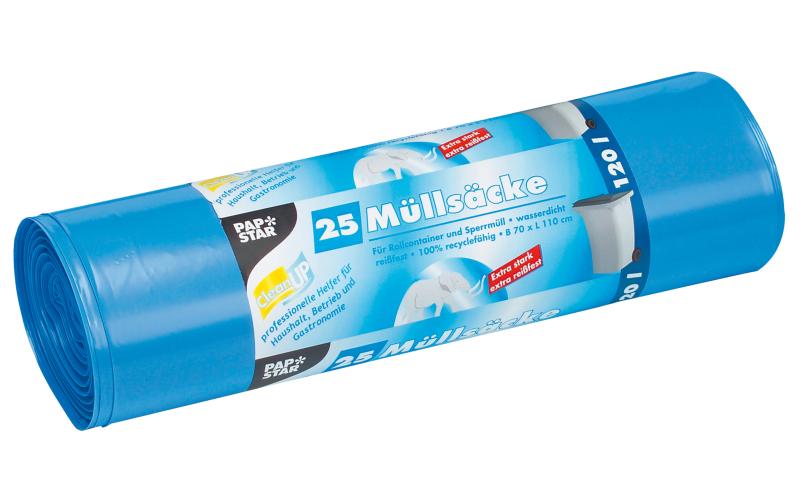 Papstar Kehrichtsack – 120 l, LLDPE, blau, 700 × 1100 mm, 25 Stk