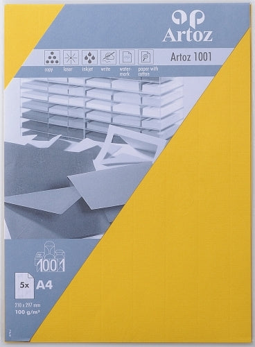 Artoz Schreib-/Motivpapier 1001 – A4 – 100 g/m² – Gelb – FSC – für Kopierer, Laser-/Inkjetdrucker – à 5 Blatt