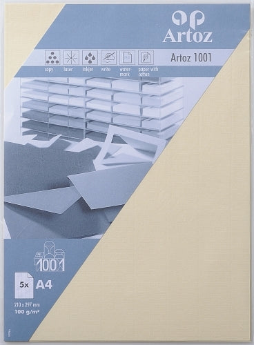Artoz Schreib-/Motivpapier 1001 – A4 – 100 g/m² – Creme – FSC – à 5 Blatt