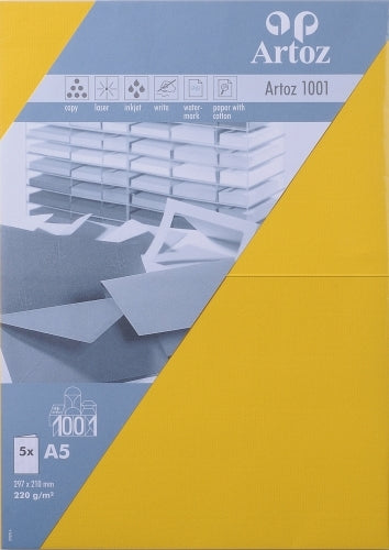 Artoz Klappkarten-Set – A5, Papier 220 g/m², Sonnengelb – 5 Stk