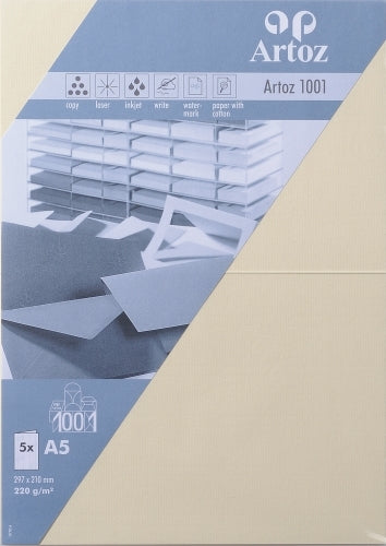 Artoz Klappkarten-Set – A5, 220 g/m² Papier, cremefarben – 5 Stk