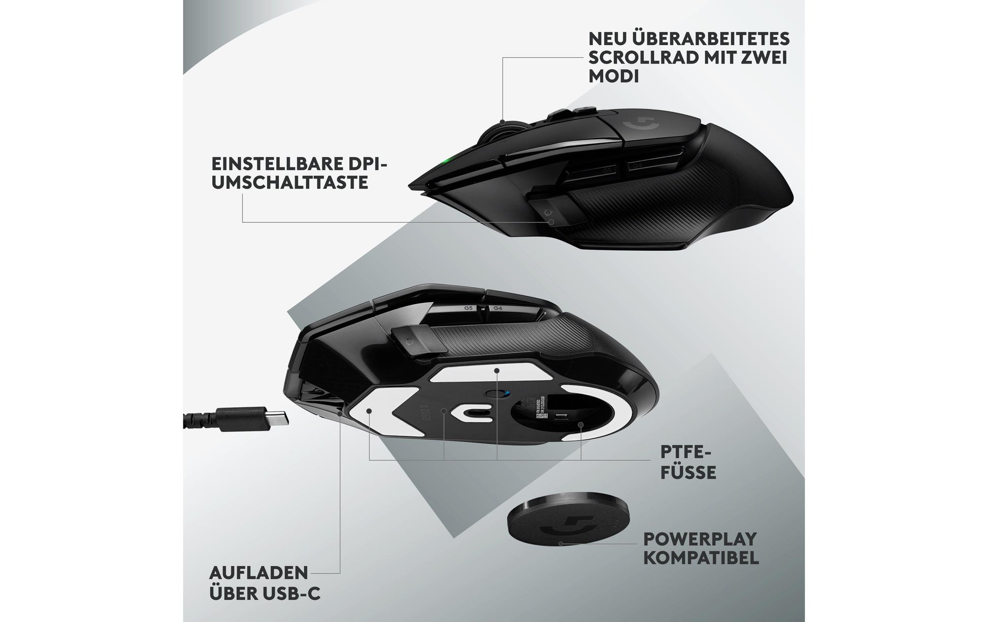 Logitech G G502 X LIGHTSPEED – Gaming-Maus – Kabellos (2,4 GHz), 25600 DPI, Rechts, Schwarz