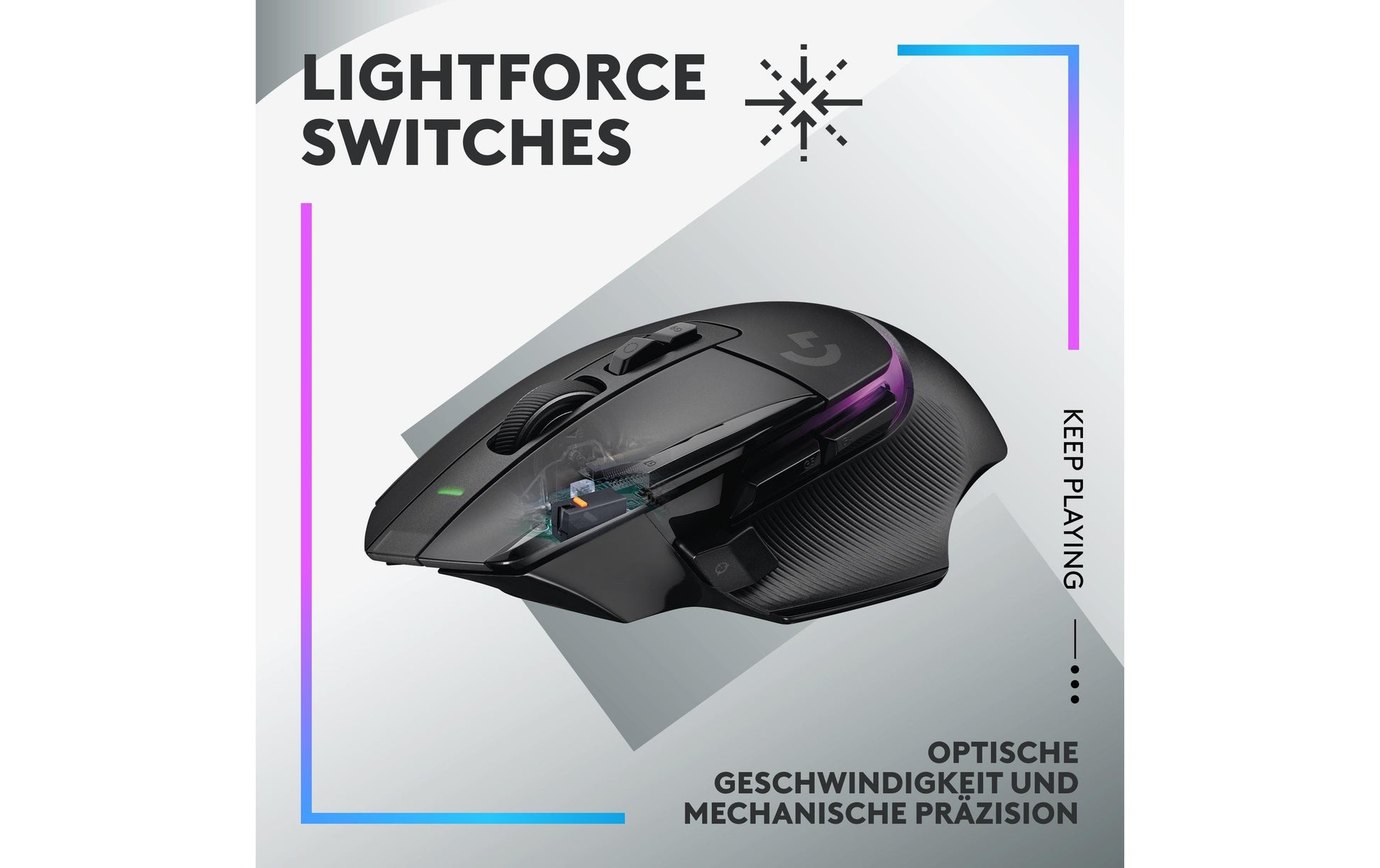 Logitech G G502 X PLUS – Gaming-Maus – Kabellos (2,4 GHz), 25600 DPI, RGB-Beleuchtung, rechts, Schwarz