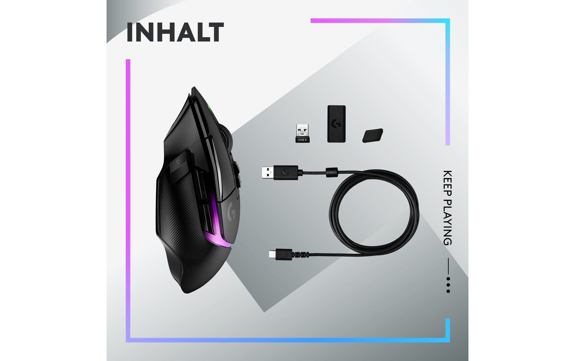 Logitech G G502 X PLUS – Gaming-Maus – Kabellos (2,4 GHz), 25600 DPI, RGB-Beleuchtung, rechts, Schwarz