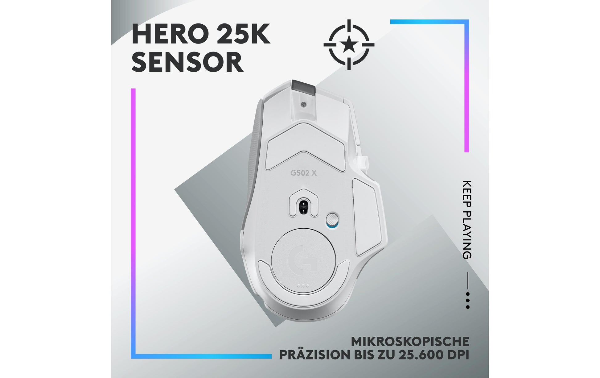 Logitech G G502 X PLUS – Gaming-Maus – Kabellos (2,4 GHz), 25600 DPI, RGB-Beleuchtung, rechts, Weiss