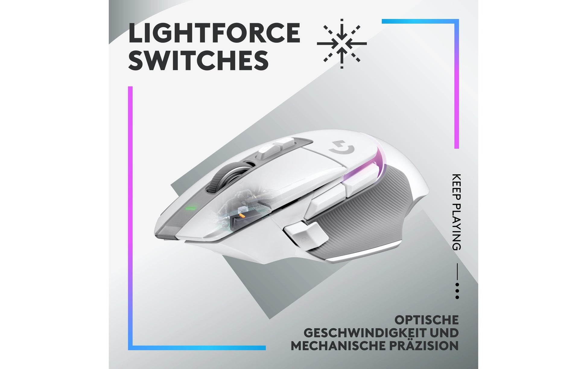 Logitech G G502 X PLUS – Gaming-Maus – Kabellos (2,4 GHz), 25600 DPI, RGB-Beleuchtung, rechts, Weiss
