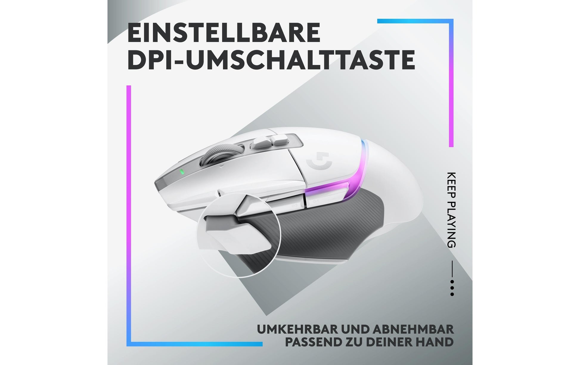 Logitech G G502 X PLUS – Gaming-Maus – Kabellos (2,4 GHz), 25600 DPI, RGB-Beleuchtung, rechts, Weiss