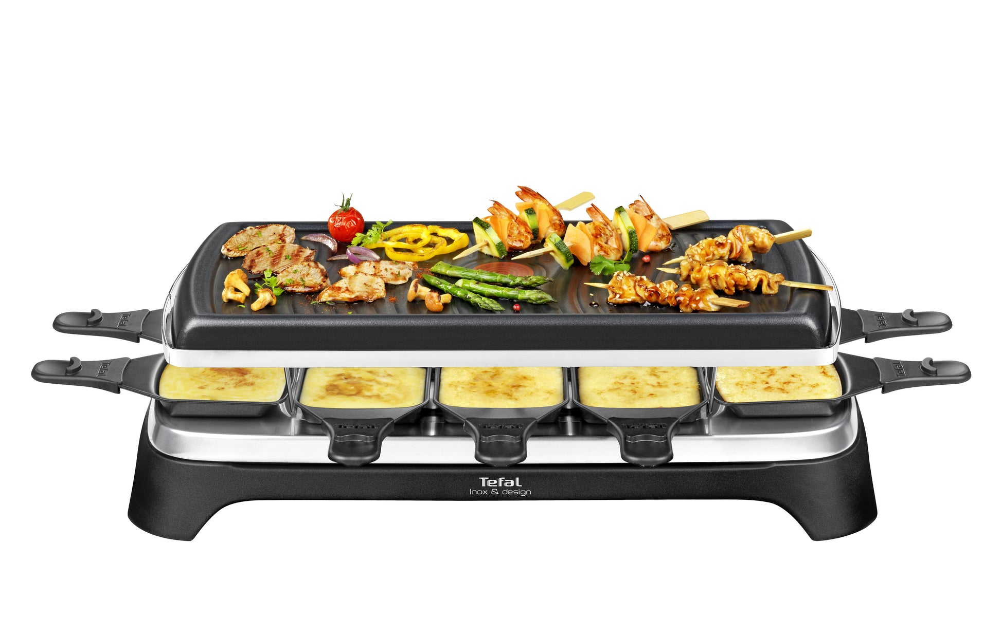 Tefal Raclette-Grill RE4588 – 10 Personen, 1350 W, Aluguss-Grillplatte – Schwarz/Edelstahl