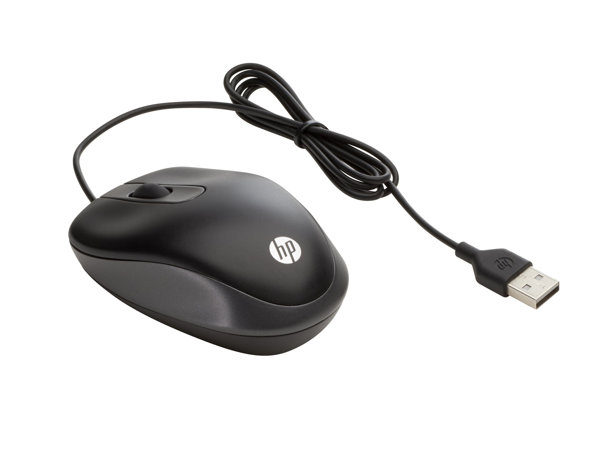 HP USB Travel Mouse – Maus – Kabelgebunden (USB‑A), beidhändig, Schwarz