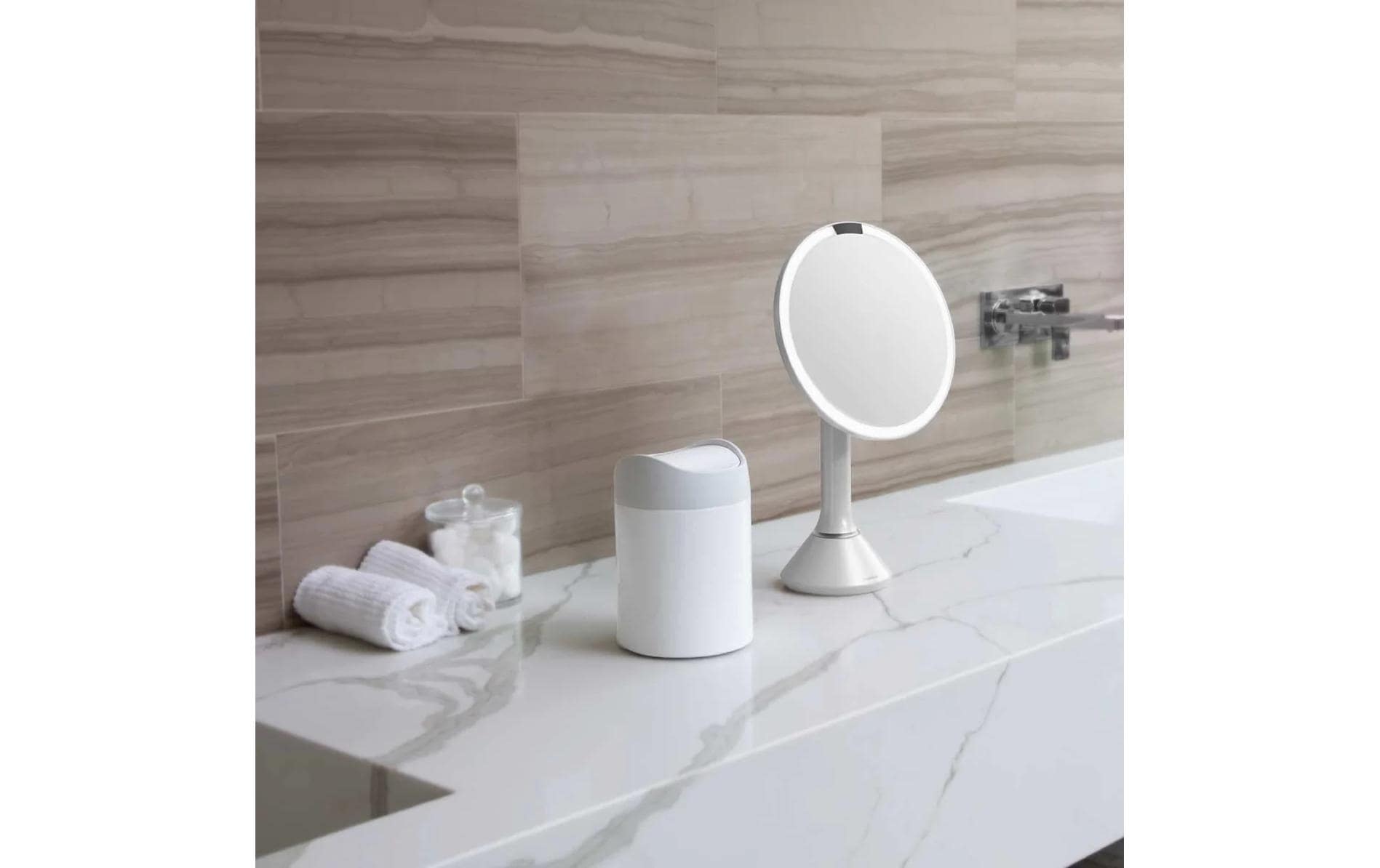 simplehuman Tischabfalleimer CW2079 – 1,5 l – Edelstahl, rund – weiss