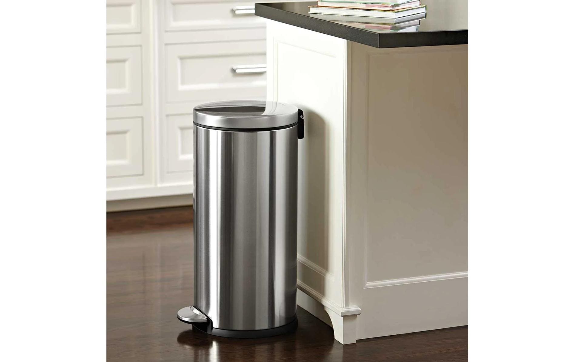simplehuman Papierkorb – 30 l, Edelstahl, B × H × T 315 × 650 × 384 mm, Anti-Rutsch-Basis