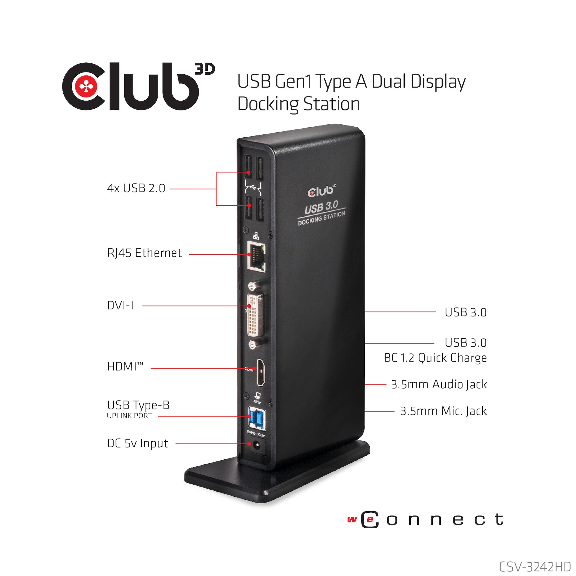 CLUB3D Club 3D Dockingstation – USB-A, 1× HDMI, 1× DVI, GbE, 3,5 mm Audio, für Windows/Mac